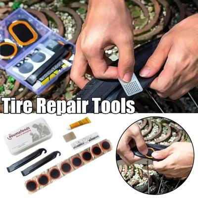 Kit Universal de Reparare Anvelope Bicicletă Petic Cauciuc Reparare Pană Anvelopă Ciclism Adeziv Manetă Ciclism Fără Adeziv Instrument Puncție Cameră Interioară Bicicletă