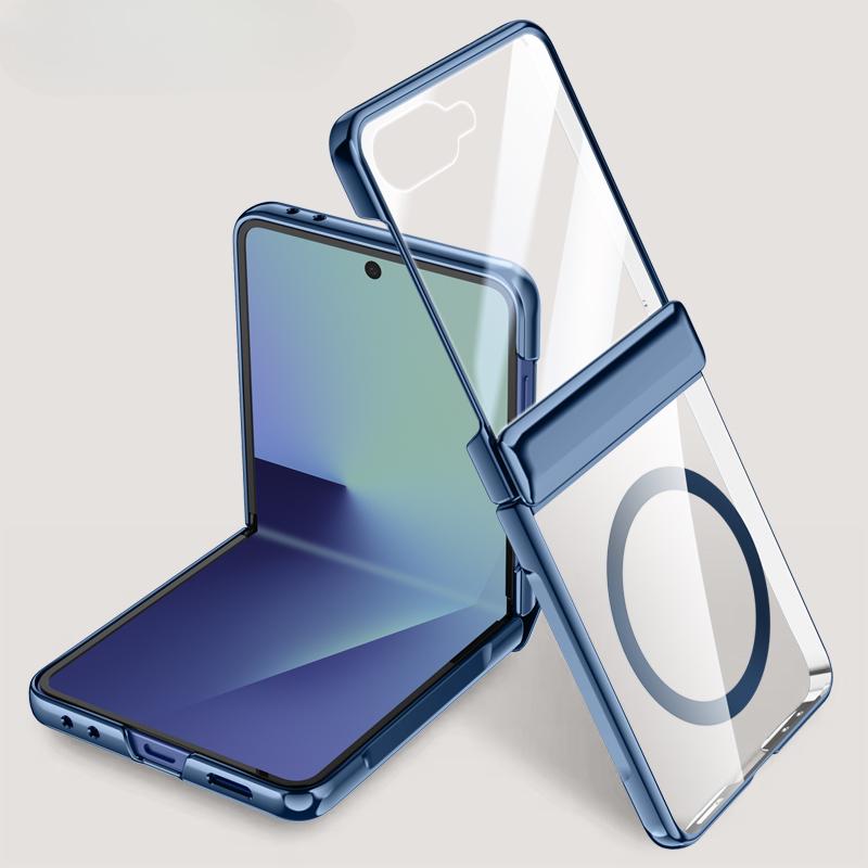 Transparent Acrylic Plating Magnetic Case for Samsung Galaxy Z Flip 7 8 Flip7 Flip8 Hinge Protection Screen Protector Cover