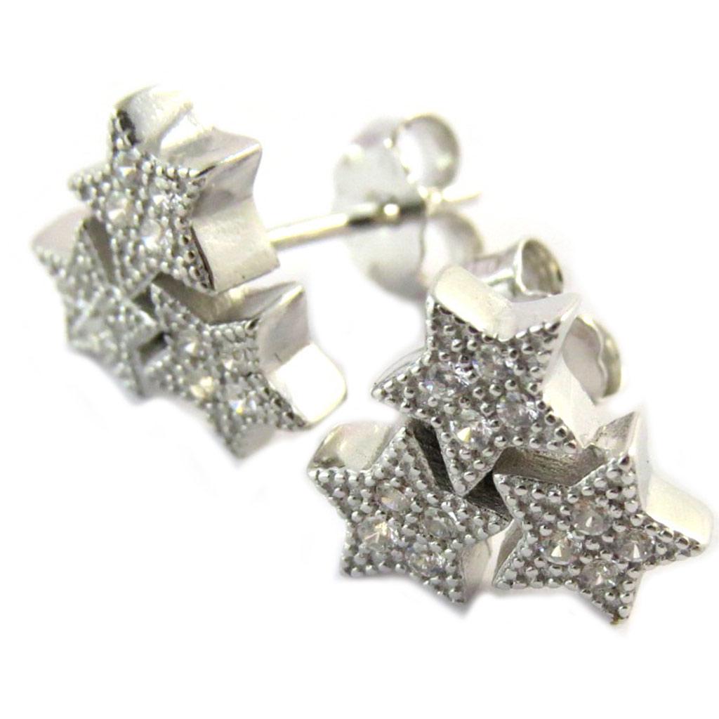 Les Trésors De Lily [P1709] - White 'Stars' Silver Earrings
