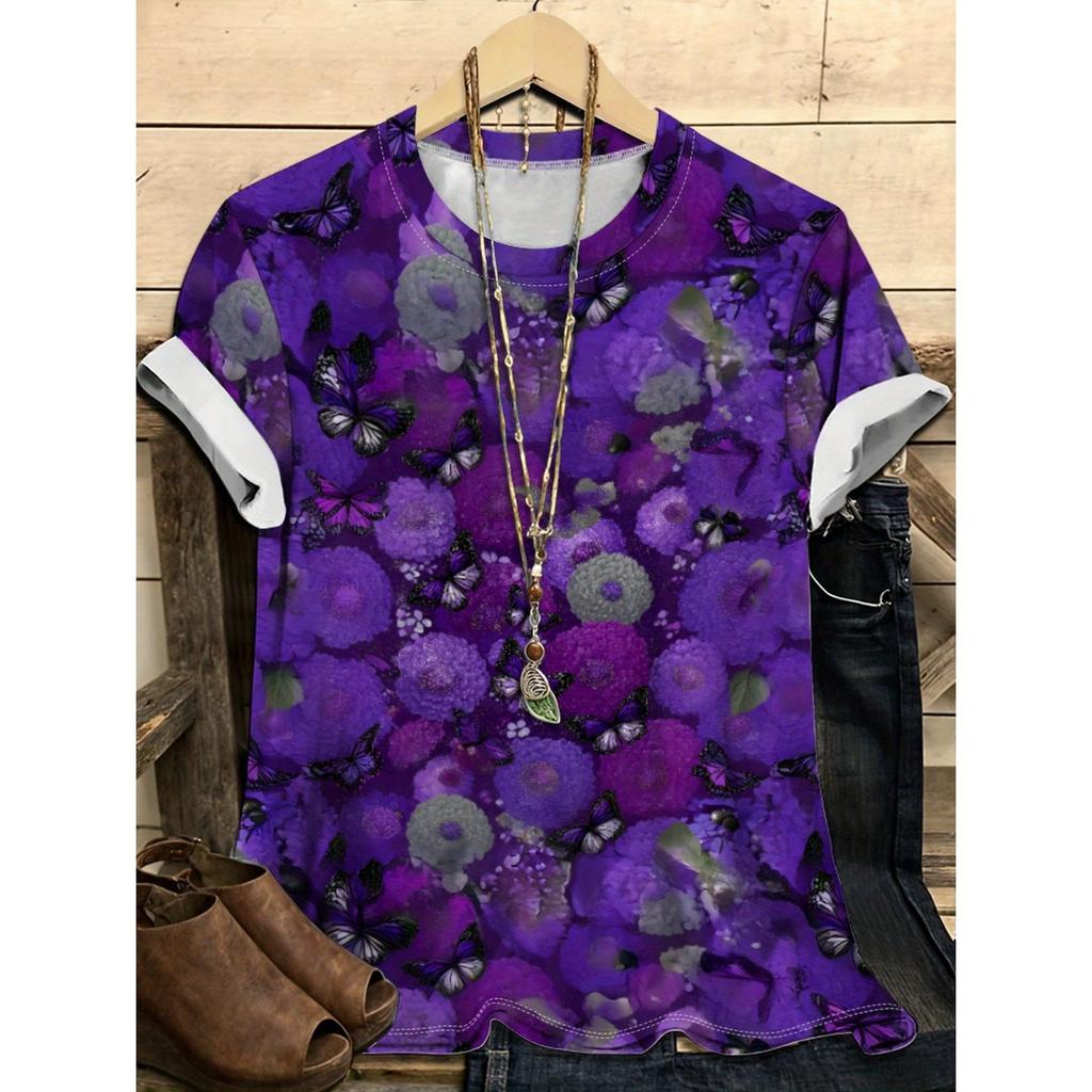 Letní dámské tričko s kulatým výstřihem, 3D potiskem květinového vzoru, módní, ležérní, barevné, s krátkým rukávem