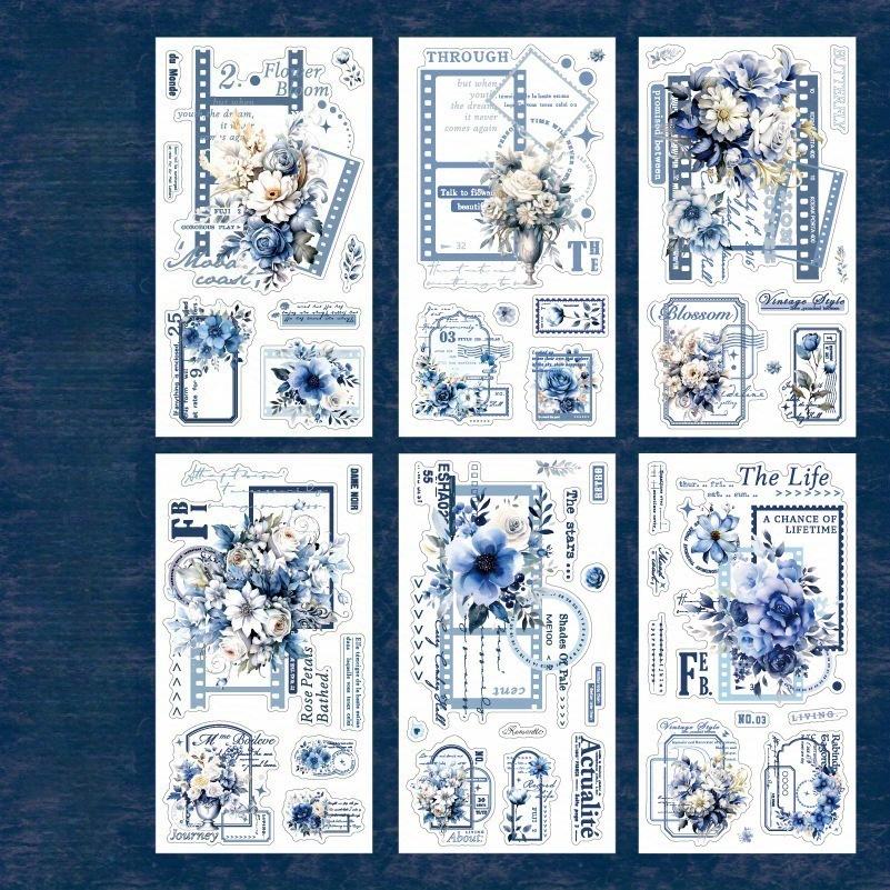 6 listů série květinový deník materiál na poznámkový blok papírové karty květiny a okraj materiál na koláž do poznámkového bloku