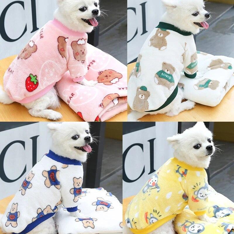 Winter Warm Dog Clothes for Small Dogs Soft Flannel Pet Vest French Bulldog Coat Yorkies Cartoon Print Puppy Cats Clothing