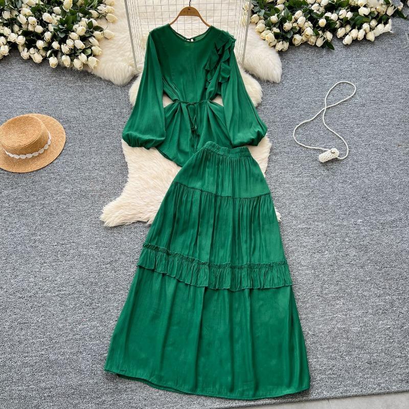 

Женская ретро-юбка Royal Sister Simple Temperament с рукавами-фонариками и эластичной талией для похудения One size темно-зеленого