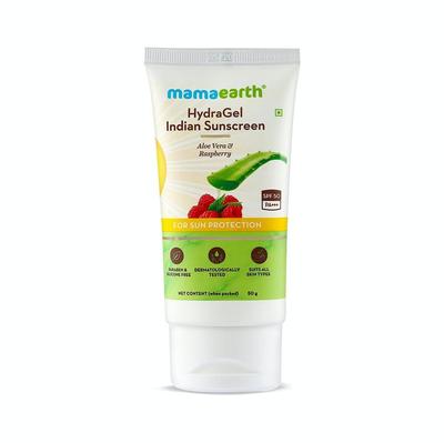 Crema-gel solare con Aloe vera e Lampone con SPF 50 (50 g), Crema solare indiana HydraGel con aloe vera e lampone SPF 50,