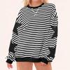 Women's Fashion Striped Star Print Round Neck Long Sleeved Pullover Color Blocked Pullover Sweatshirt Top