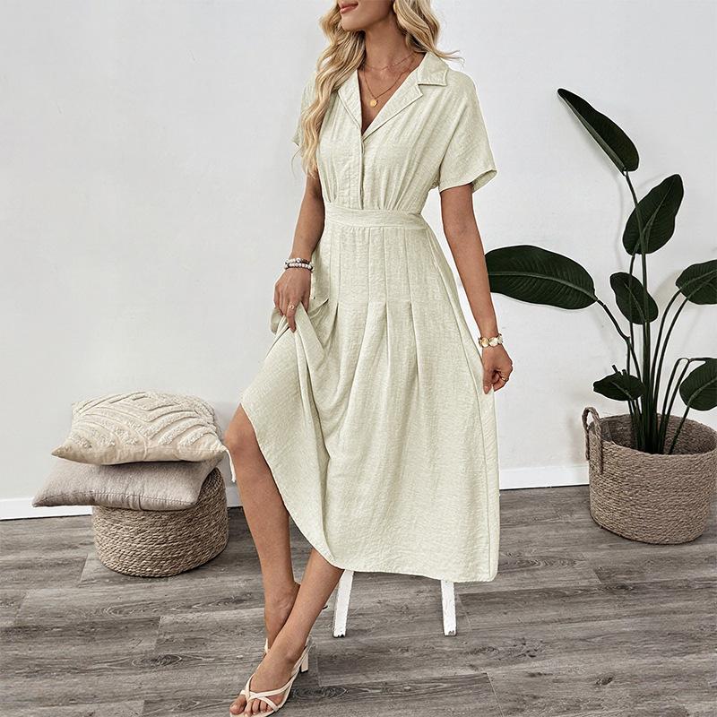 European & American Women's Casual Cuban Collar Shirt Dress 2026