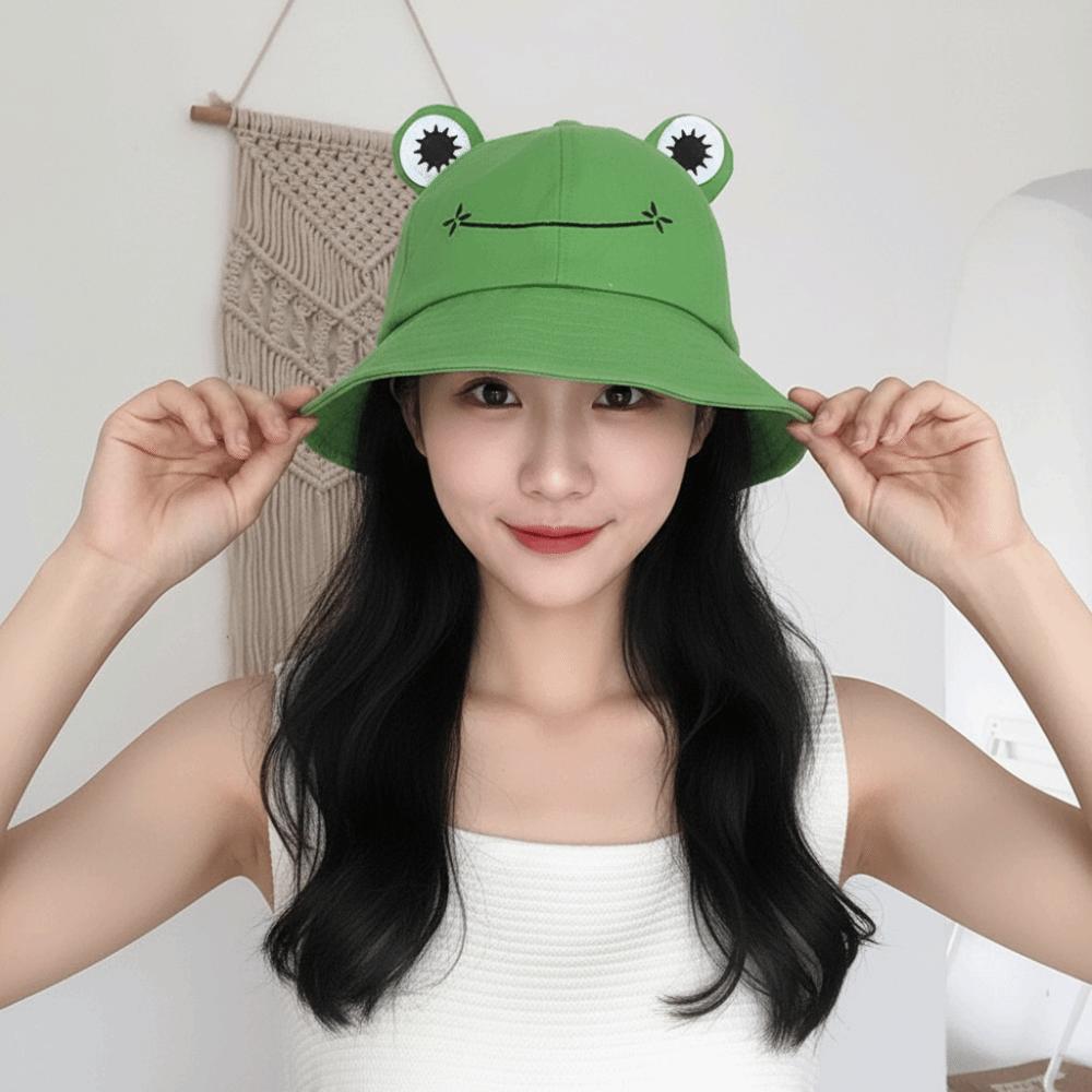 Sun Protection Women Bucket Hat Frog Shaped Fishing Cap Cute Sunscreen Hat  Outdoor