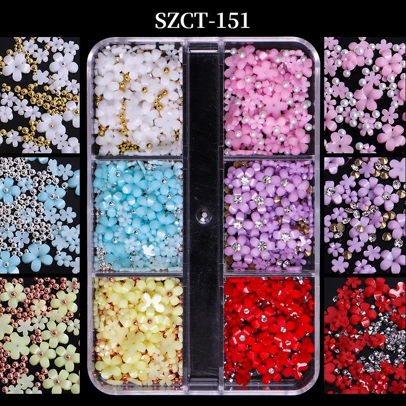 Nail Art Five-Petal Flower Ornament Macaron Three-Dimensional Resin Steel Ball Nail Art Jewelry Mixed
