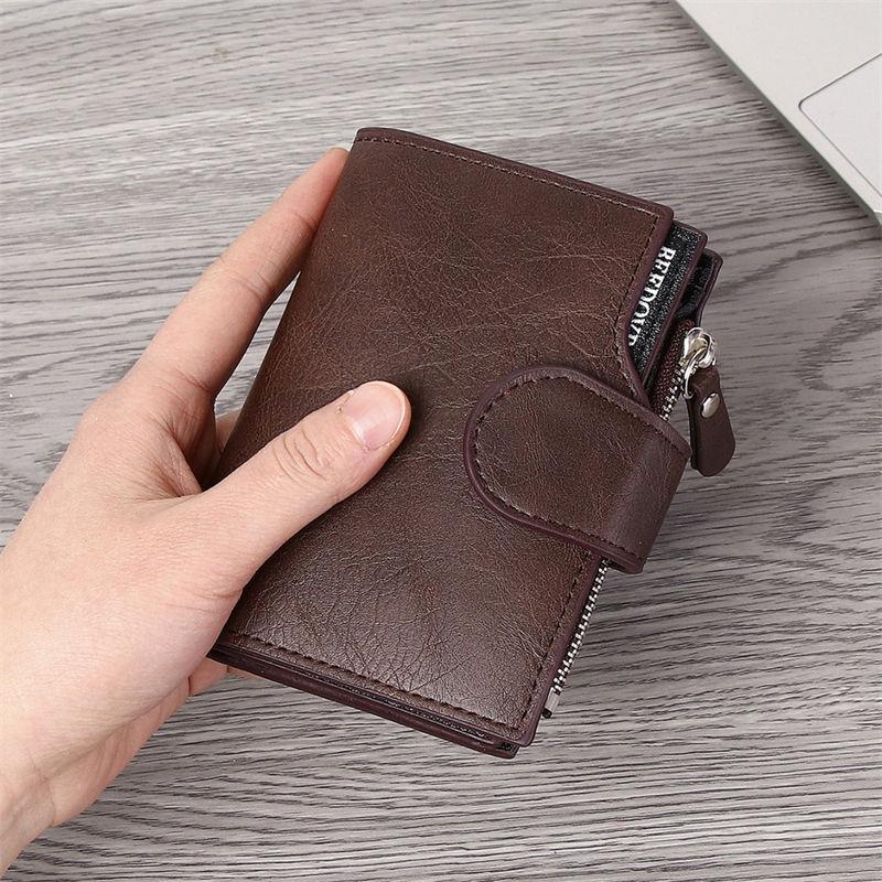 Men Fashion Short Wallets Vintage Design Artificial Leather Card Holder Zipper Coin Purse Classic GZW
