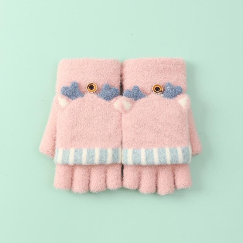 Xuehuaxiu's new women's winter thermal gloves, cute cartoon Christmas elk knitted half-finger flip gloves wholesale