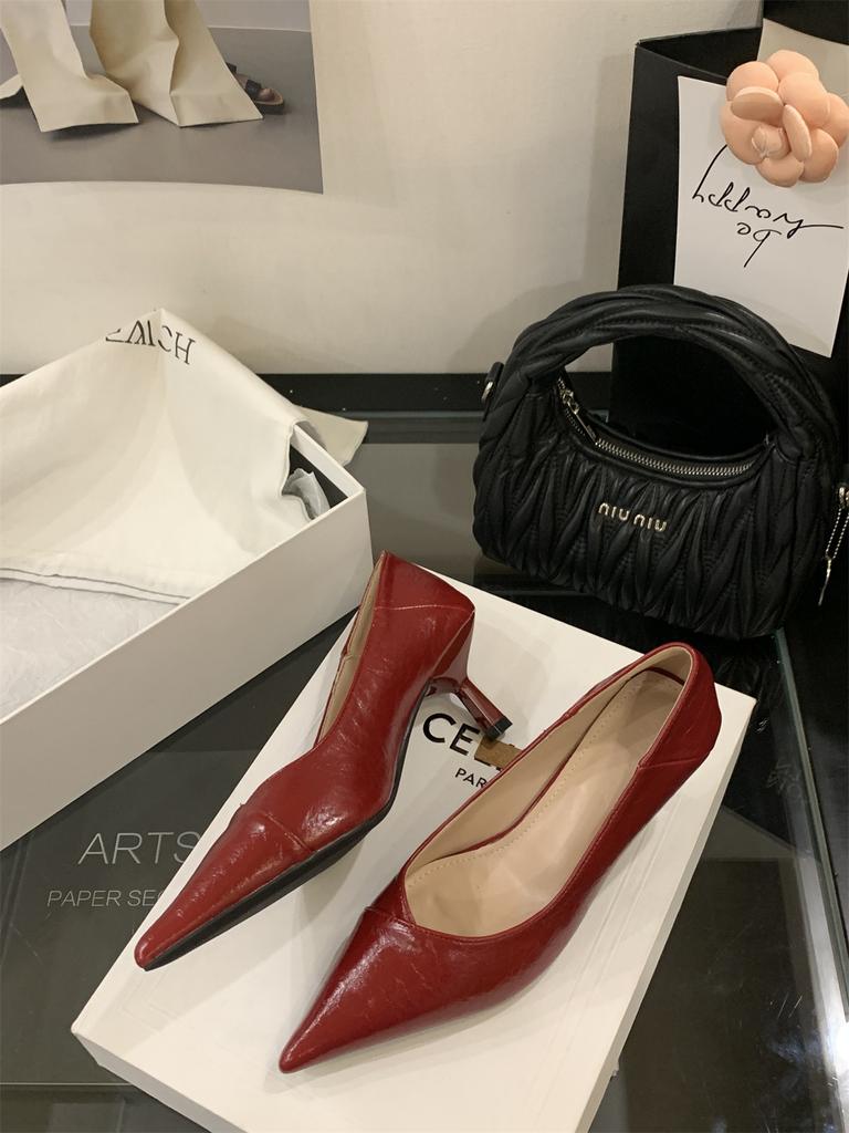 Commuter Daily! Cold Pointed Head Shallow Mouth Single Shoes Women's Spring Middle Heel Stiletto Shoes Fashion French High Heels