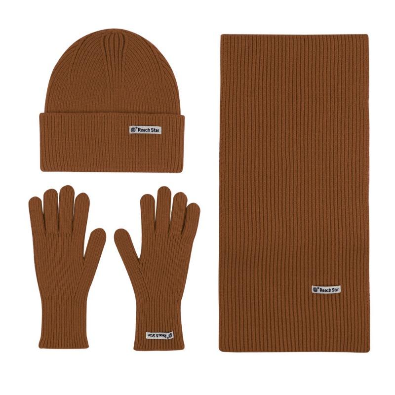 

Однотонный вязаный комплект из трех предметов, теплый и защищающий от холода зимой, утолщенная уличная шерстяная шапка, шарф и перчатки.