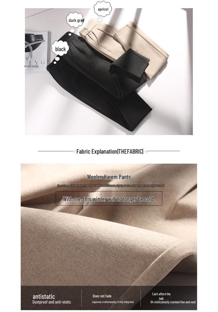 High-Waisted Woolen Carrot Pants for Women - Slimming, Loose-Fit, Casual Harem Style for Autumn and Winter