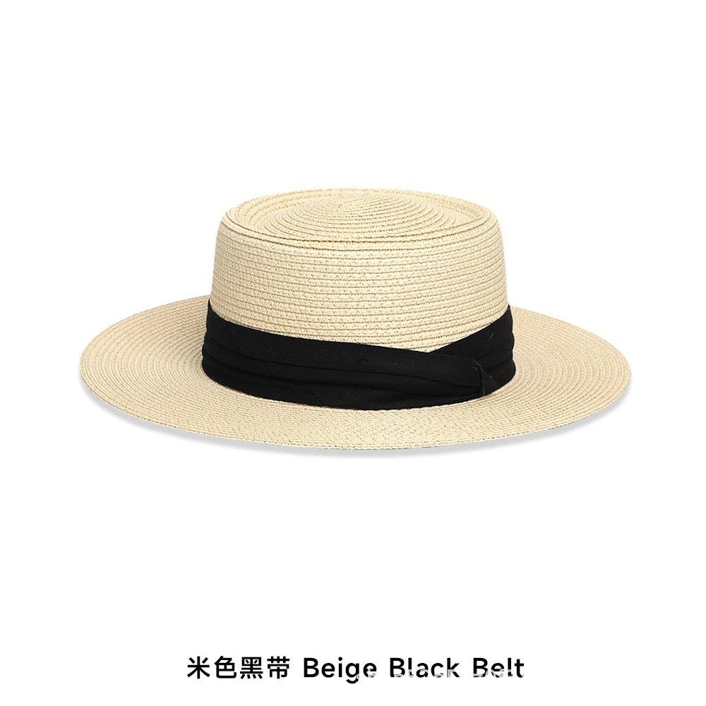 Flat top straw hat women's summer sunshade big head circumference flat brim seaside beach vacation top hat sunscreen sun hat