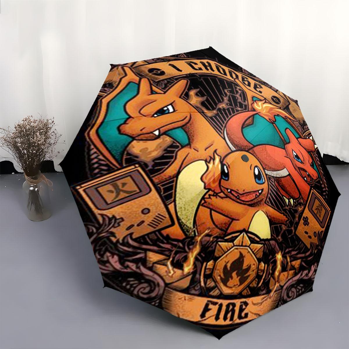 Fire Dragon Charizard Anime Umbrella Portable Lightweight Folding Sun Protection Umbrella (as the picture,iron&8K)