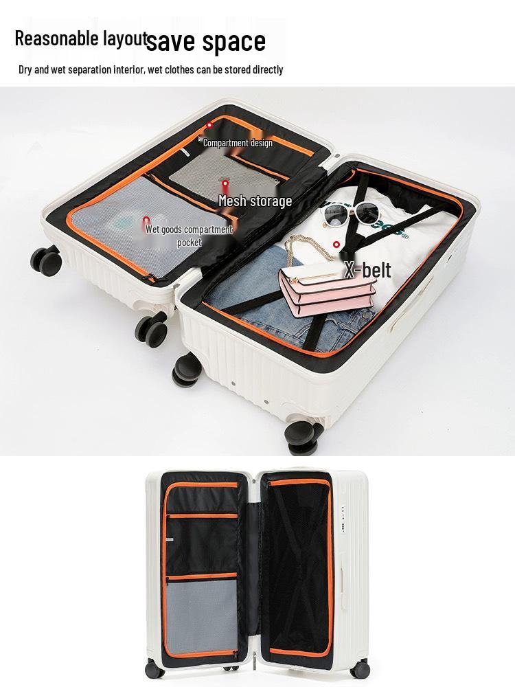 Thickened 24" PC Trolley Case: Drop-resistant, Large Capacity Suitcase with Combination Lock, Available in 26" & 30" Sizes, Leather Accent for Women.