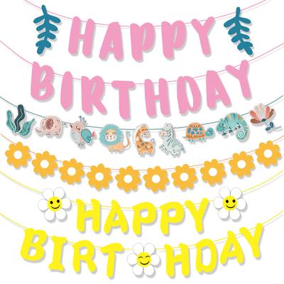 Children'S Birthday Party Decoration Mori Leaves Happy Birthday Letters La Flag Smiley Sun Flower Daisies La Flower