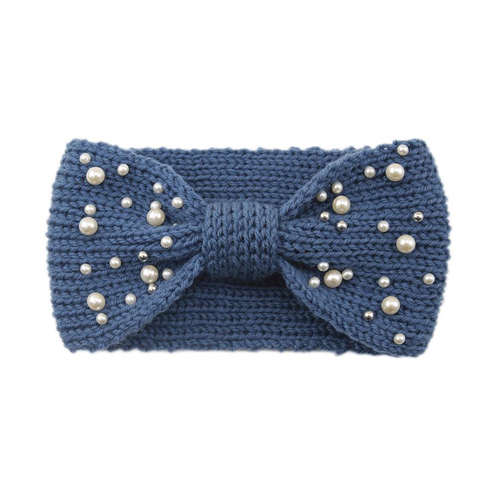 New Wide Bowknot Pearl Headbands For Woman Warm Hairband Elastic Sports Yoga Headwear Girls Hair Band Winter Hair Accessories