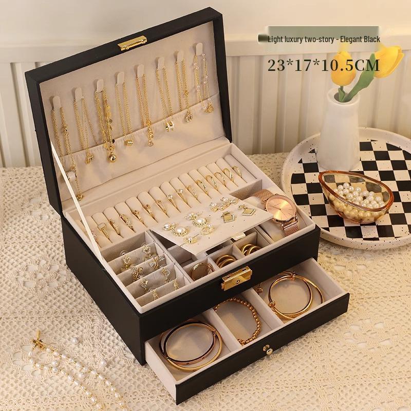 Luxury Layered Leather Jewelry Box - Large Capacity, Multi-Drawer Storage for Necklaces and Earrings