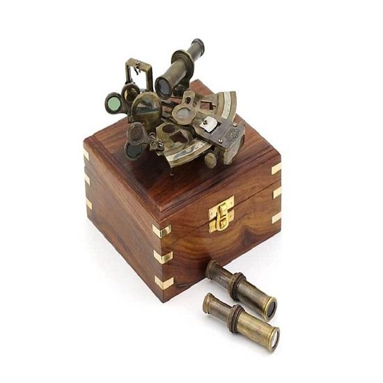 Pevný mosazný sextant se dvěma přídavnými zaměřovacími dalekohledy námořní dárek astroláb