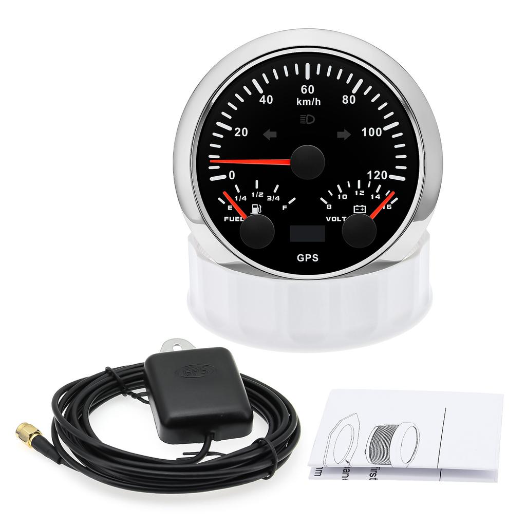 85mm 3 IN 1 Gauge 120kmh 200km/H GPS Speedometer+Fuel Level Meter+Voltmeter VOLT Speed Meter For 12V 24V Car Marine Boat Truck