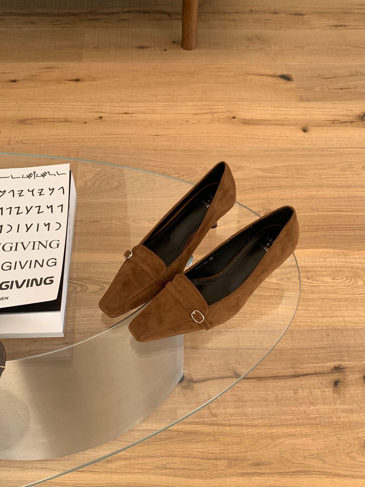 Women s Suede Square Toe Spring French Style Pumps - Fashionable Footwear 35