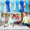 6 Pcs Paper Lanterns Hanging Jelly Fish Paper Lanterns Long Tassels Solid Color Mermaid Theme Party Sea Ocean Animal Birthday