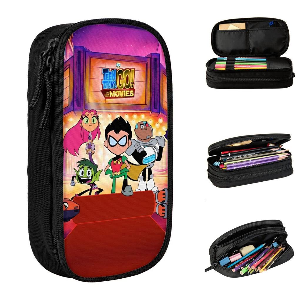 Teen Titans Go Heroes Pencil Case Pen Bag Kids Large Storage School Supplies Gifts Pencilcases