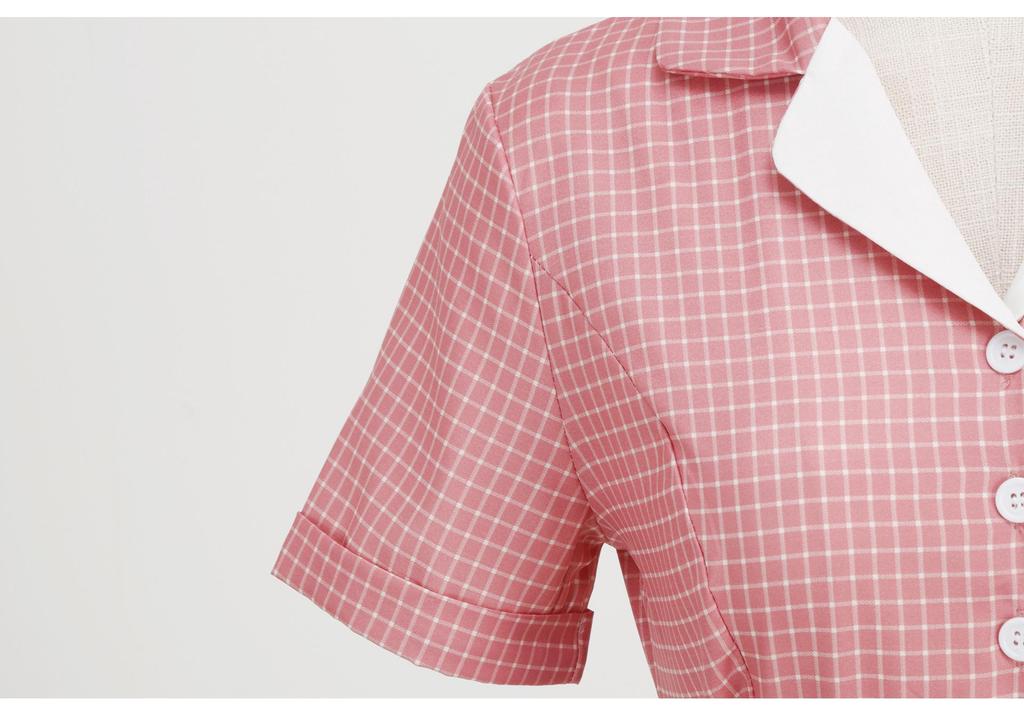 Vintage Plaid Belted Midi Dress with Color-Contrasting Blazer Collar