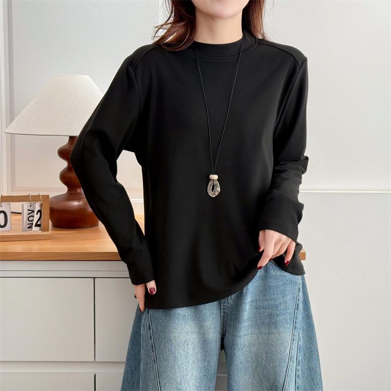 

Women s Plus Size Slimming Stand Collar Base Layer Top - Autumn Winter 2025 4XL чорний