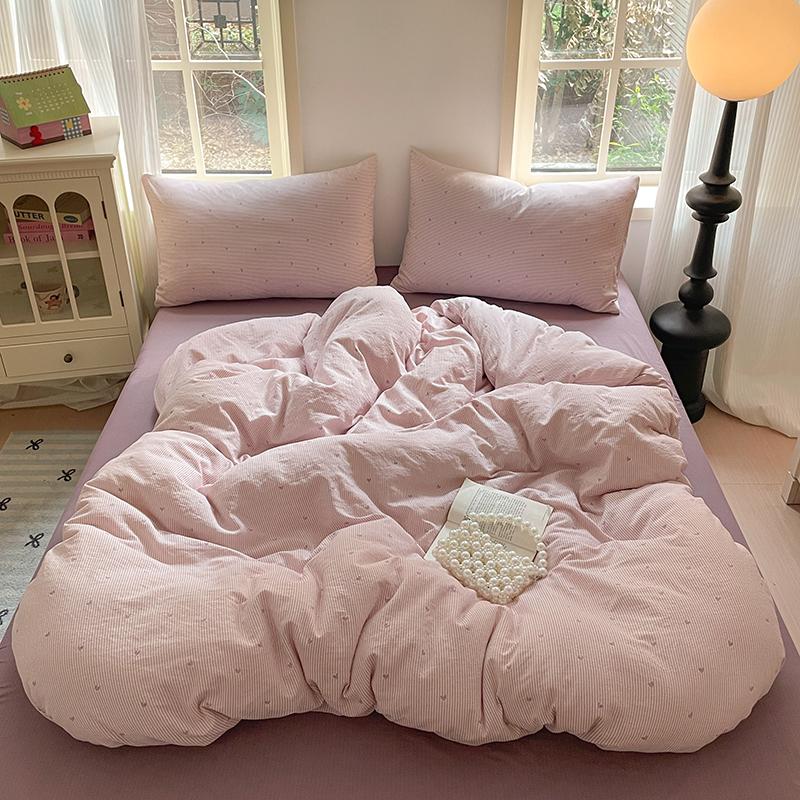 Cute Girl Duvet Cover Set Floral Pastoral Style Duvet Cover Fluffy Comfortable 4Pcs Bedding Set with 1Flat Sheet Pillowcase
