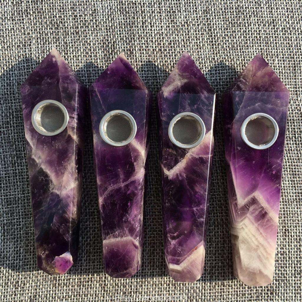 Natural Dreamy Amethyst Smoking Pipes Elegant Quartz Crystal Point Obelisk Wand