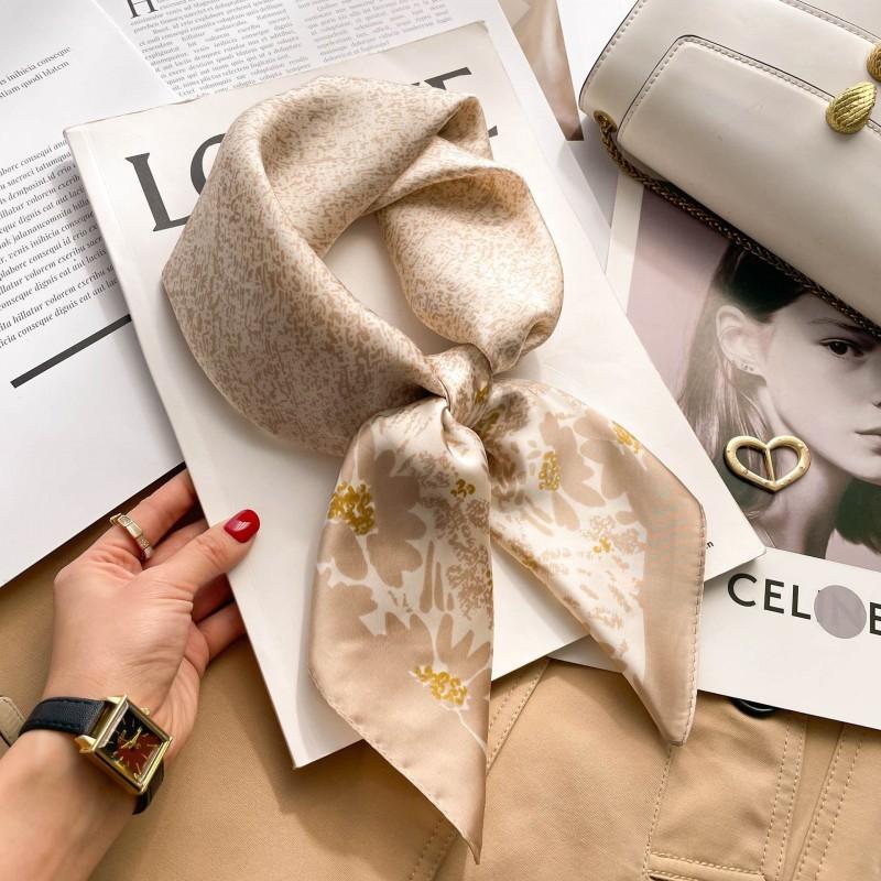Elegant Silk-Like Square Scarf Women Korean Style Print Neck Lightweight 70x70cm Nylon Fashion Accessory
