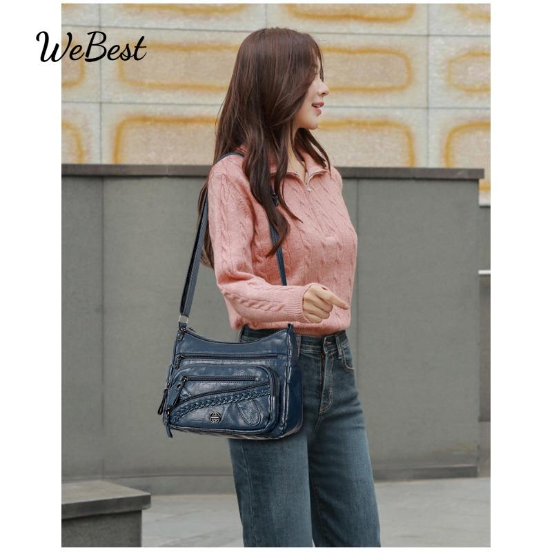 

Ladies PU Soft Leather Large Capacity Crossbody Bag синій