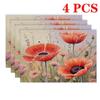 4/6pcs Rectangular Placemats - 12X18 Inch Countryside Poppy Heat-Resistant Placemats with 2D Element Design, Durable And Washable Polyester Tableware