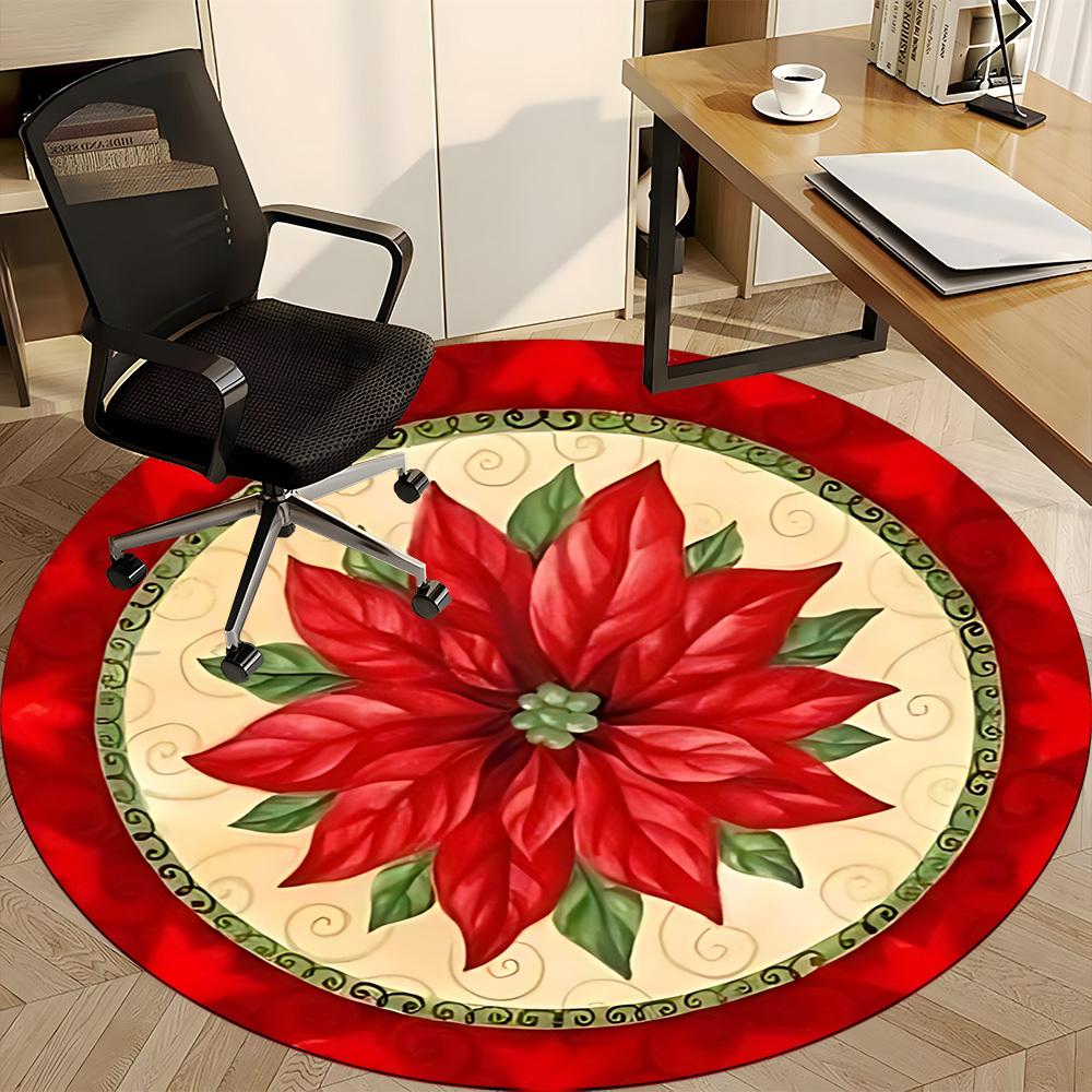 1pc Christmas Poinsettia Chair Carpet for Office, Round Non-Slip Durable Large Size Office Carpet, Suitable for Office, Beautiful Decoration