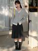 Korean Retro Grey Polka Dot Pleated High Waist Skirt for Women - Autumn/Winter Style