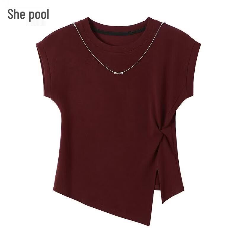 Women s Irregular Pleated Wool Blend Round Neck T-Shirt S