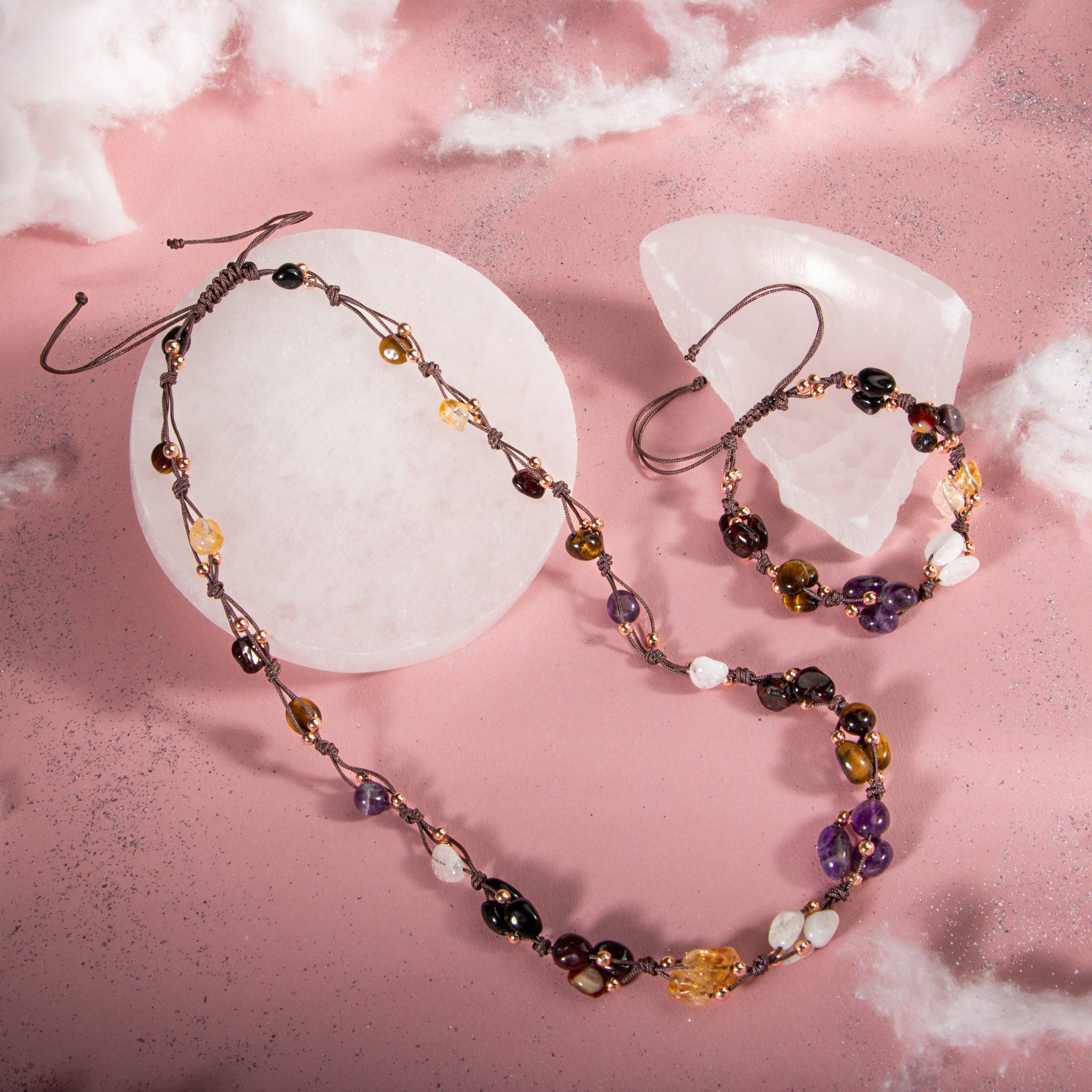 

Ожерелье Скорпион Набор браслетов Аметист, Лунный камень, Бордовый красный гранат Гранат, Яшма, Тигровый глаз, Цитрин, Черный турмалин