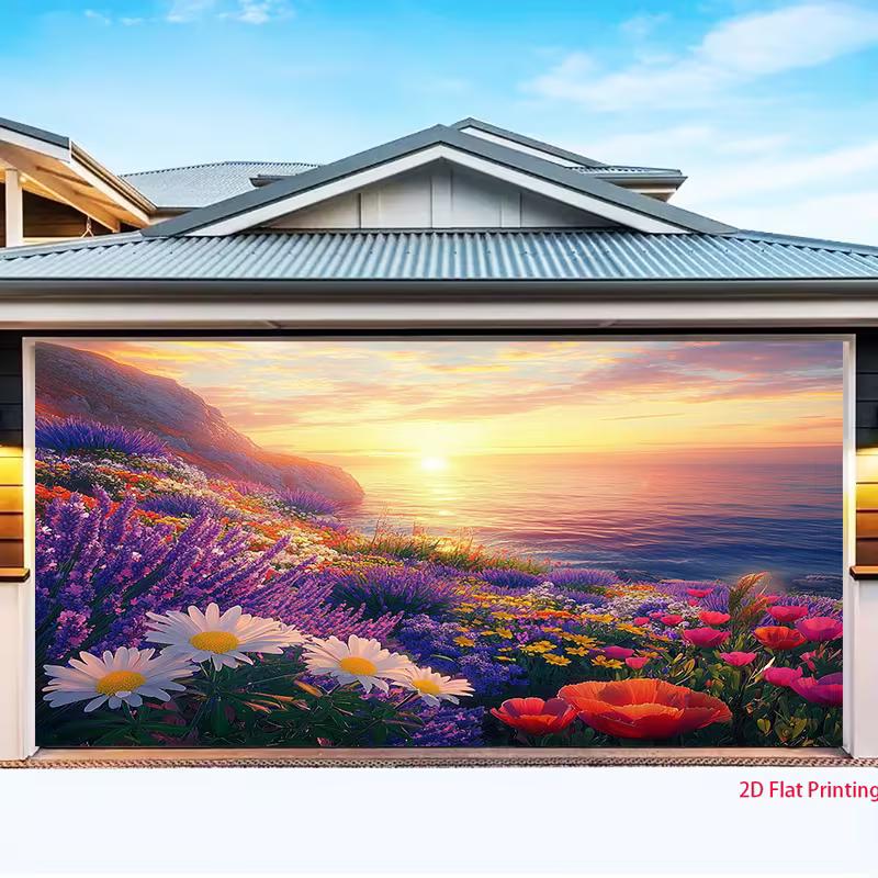 2D Colorful Wildflowers by the Sea Background Cloth for Vacation & Beach Party Photography Props