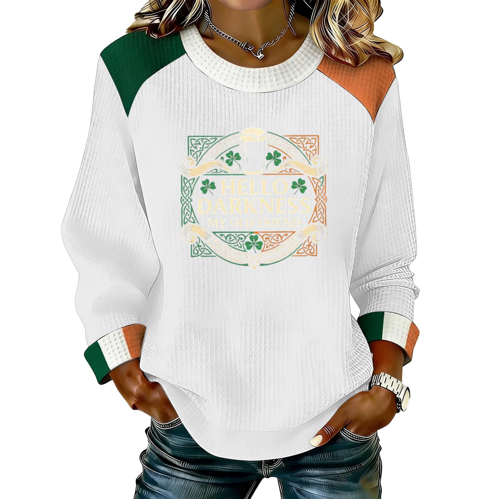 

Women s Casual Fashion Print Long Sleeve Round Neck Pullover Top Blouse XL білий