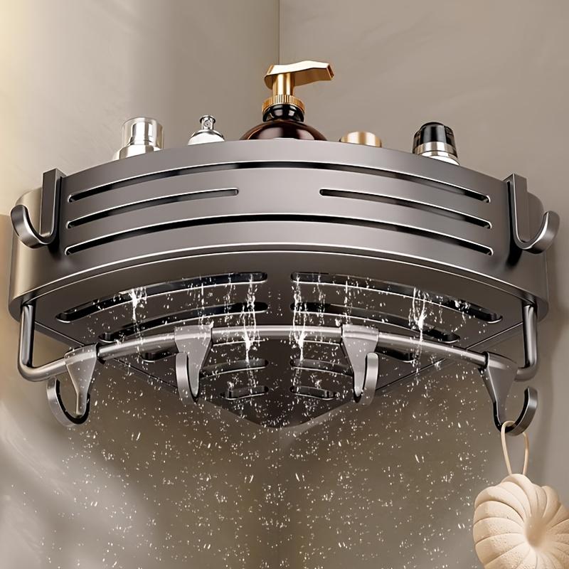 1PC Corner Shower Rack with Hook, Aluminum Shower Holder Without Drilling, Suitable for Bathrooms and Kitchens
