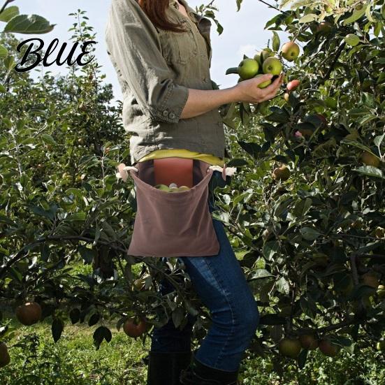 Sac de cueillette mains libres Sac de glanage pliable avec ceinture Toile et cuir PU Ceinture de taille réglable Pochette pour fruits et légumes Pliable
