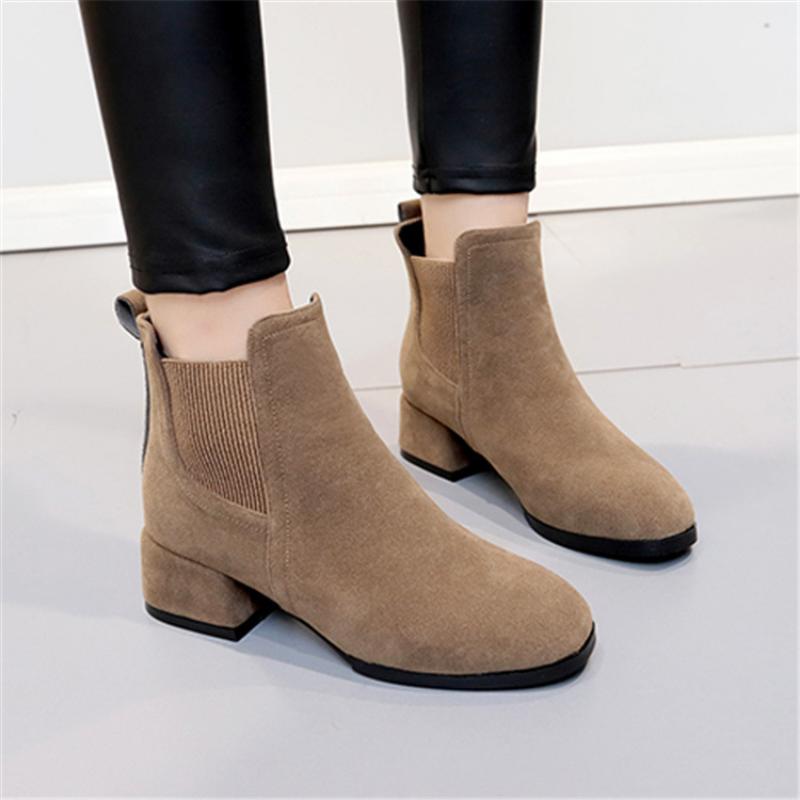 

Модные осенне-зимние новые женские дикие короткие ботинки с круглым носком, удобные замшевые ботинки, женские простые комплекты ботинок mujer 35