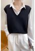 Women's College-Style V-Neck Knit Vest - Retro, Versatile, Loose-Fit Sleeveless Sweater for Autumn/Winter