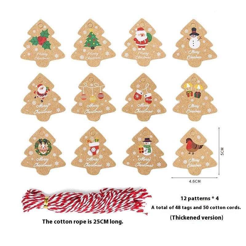 48Pcs Xmas Tree Tags Gift Bags Hanging Kraft Paper Tag Retro Christmas Candy Cookies Packaging Supplies Noel Navidad Decoration