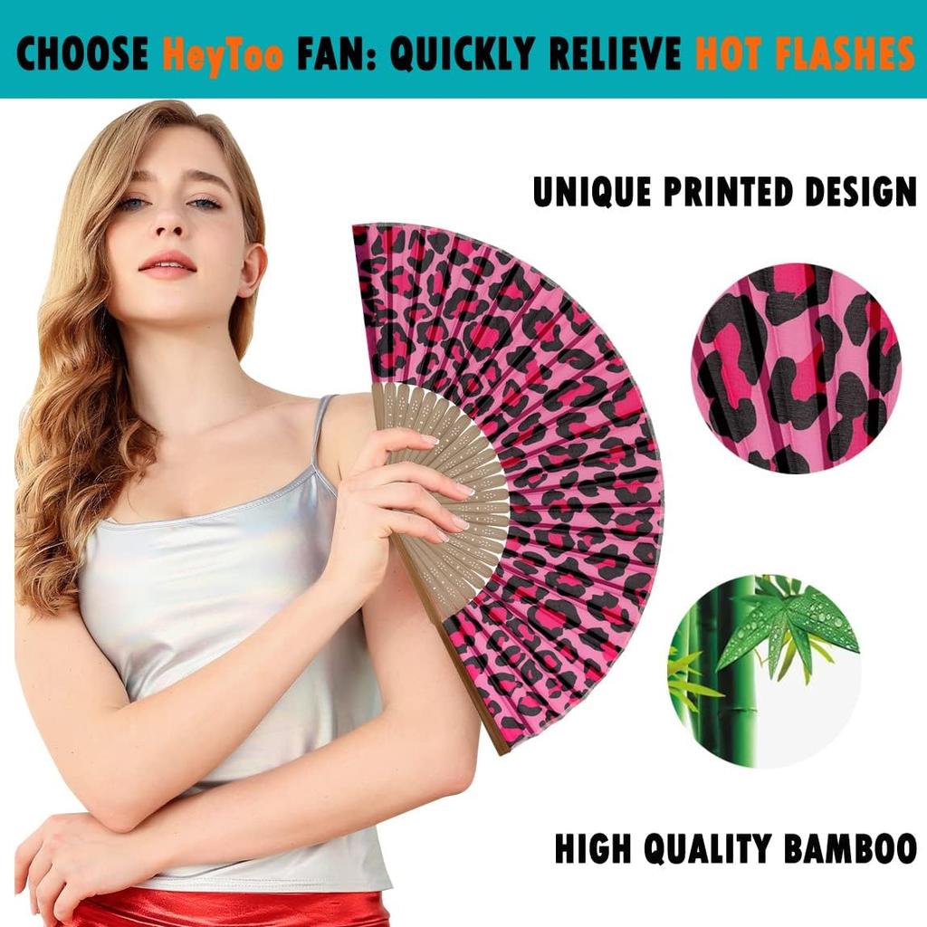 HeyToo Women Held Hand Folding Fan - Bamboo Printed Pattern Foldable Fan - Ideal for Decoration, Wedding, Themed Anniversary Party, Church, EDM,