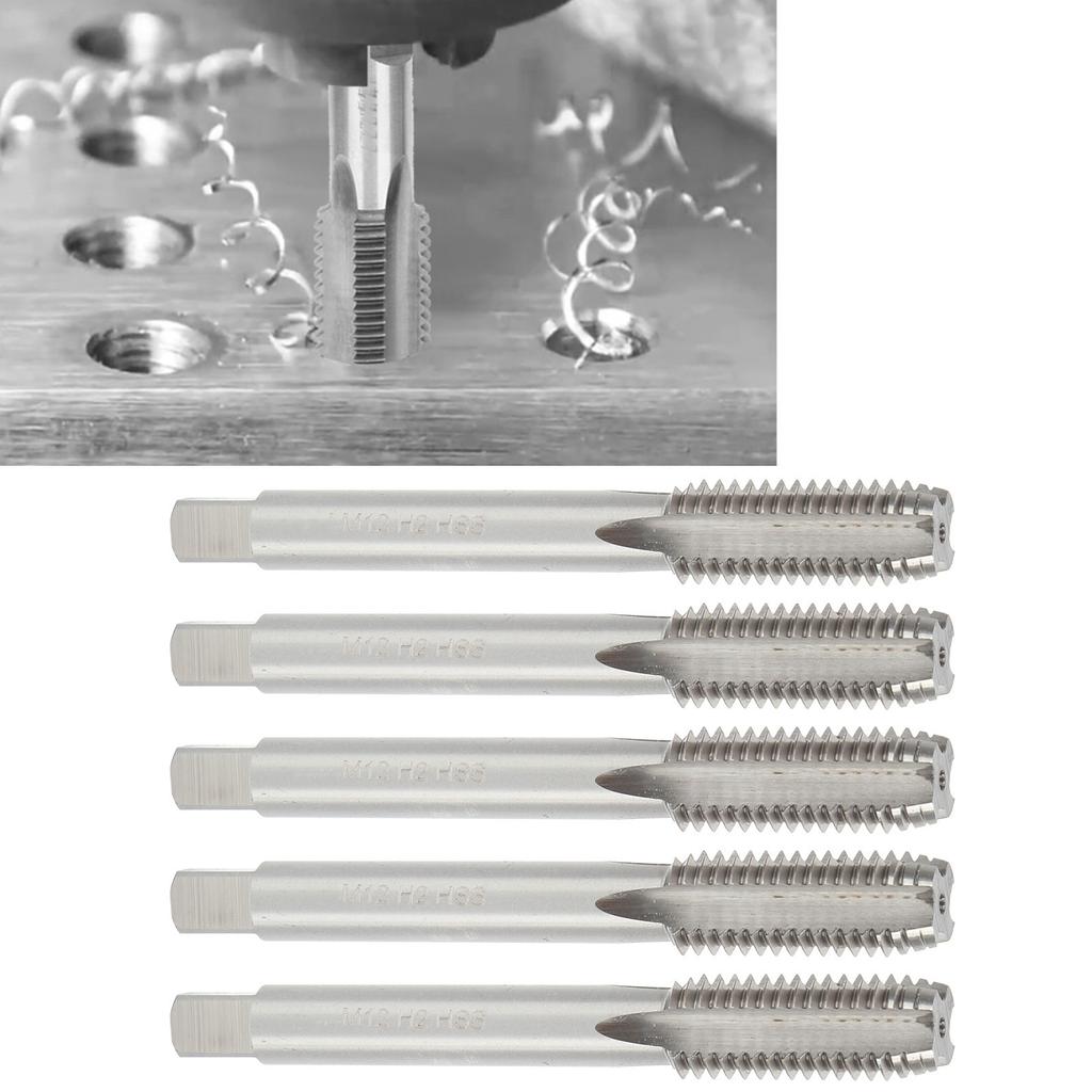 5pcs Professional High Speed Steel Screw Tap Straight Flute Thread Taps Set Accessory M12