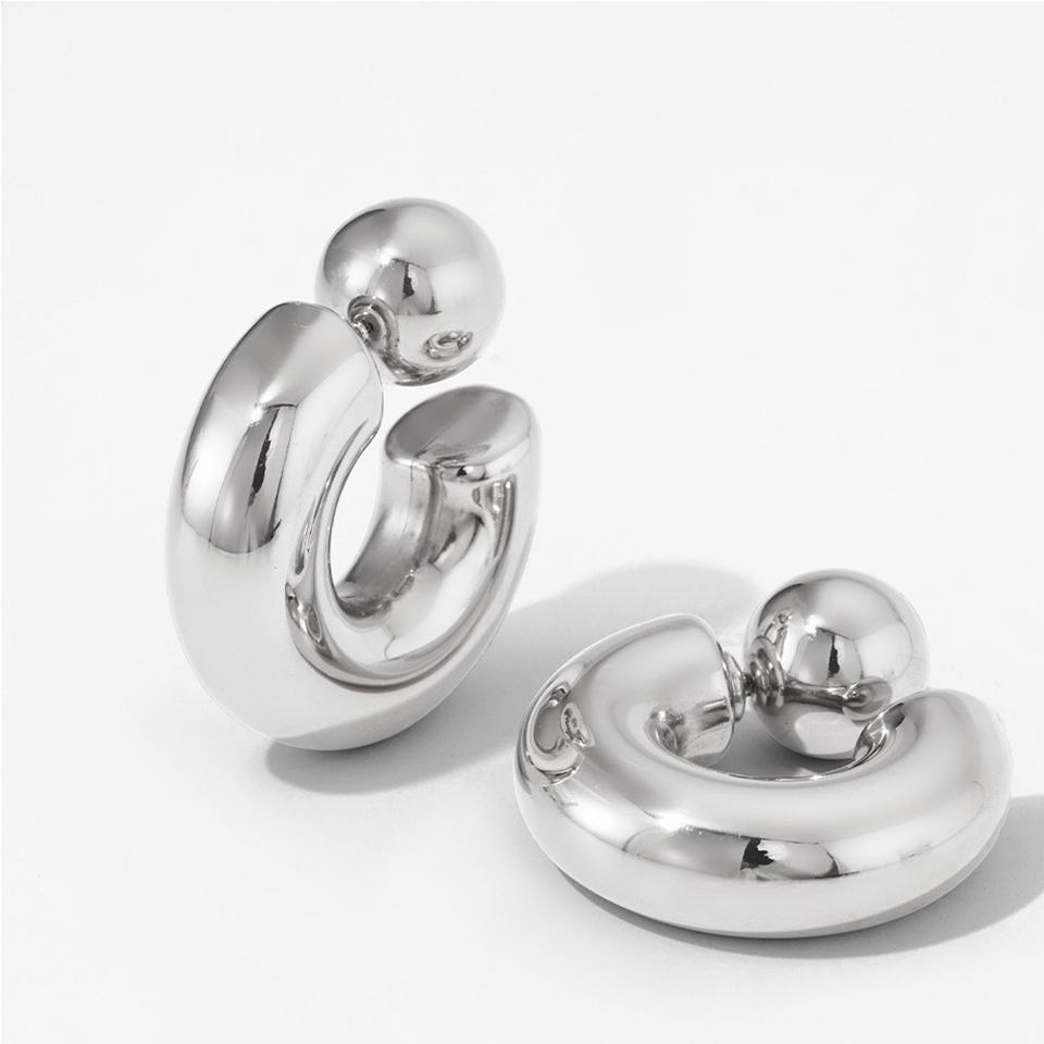 ZAKOL Chunky 316L Stainless Steel CC Hoop Earrings With Detachable Zircon Earplugs Personalized Gold Color Everyday Zircon