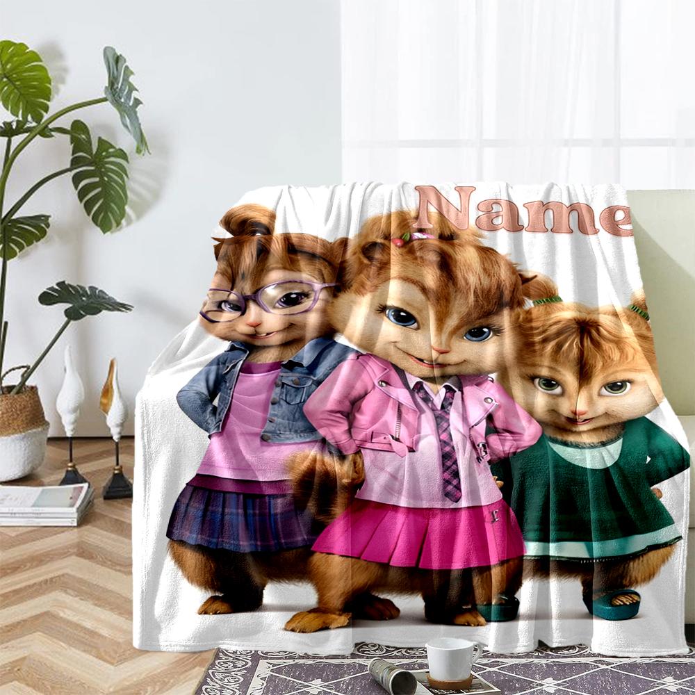 Custom Name Alvin and the Chipmunks Theme Printed Blanket - Perfect for Couch, Bed, Travel & Outdoor Use | Machine Washable, Cozy & Durable.